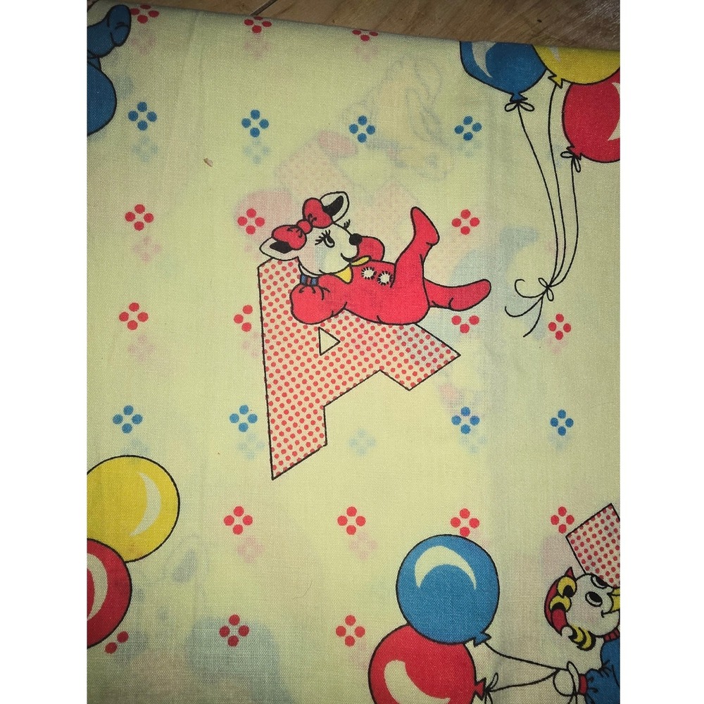 Vintage 60's ABC's Cartoon‎ Character Fabric Yellow Balloons 2.89 Sq. Yds.